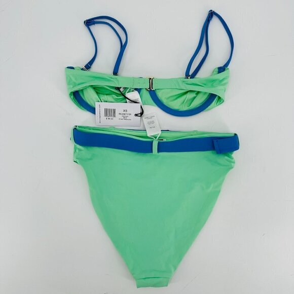 WeWoreWhat Emily Mint Green High Waisted Belted Balconette XS Bikini Set New - Picture 4 of 6